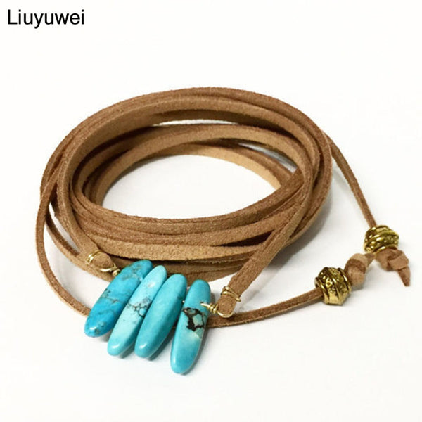 Turquoise Suede Lariat Necklace