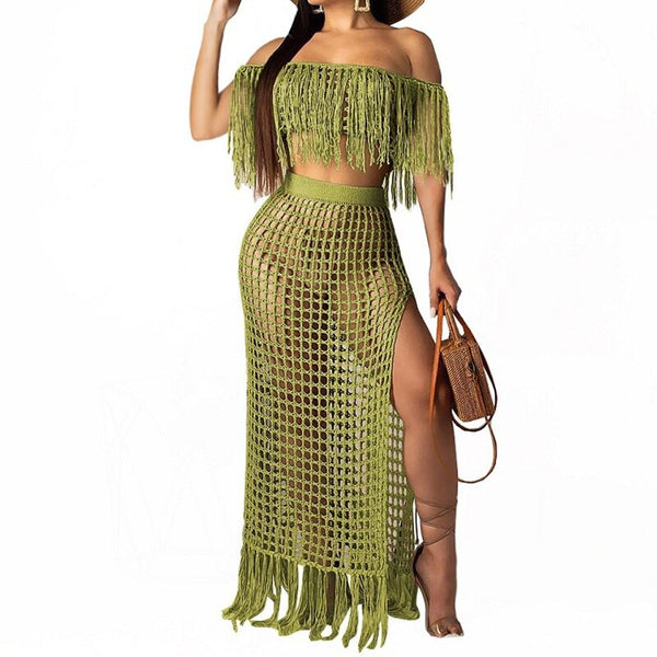 Green Boho Maxi Skirt Set