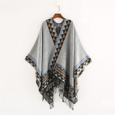 Gray Aztec Poncho