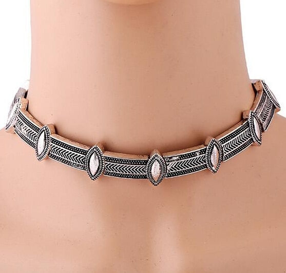 Bohemian Choker Silver Marquise Metallic Stones Gypsy Vibes Great For Stacking Necklaces And For Free Spirited Festival People