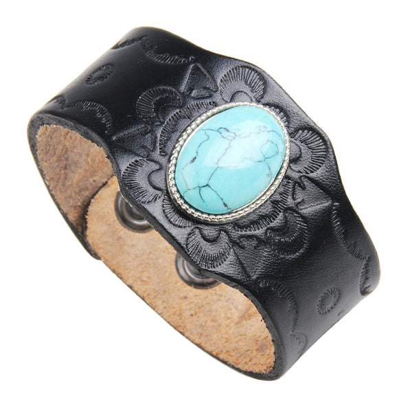 Mens Black Turquoise Bracelet