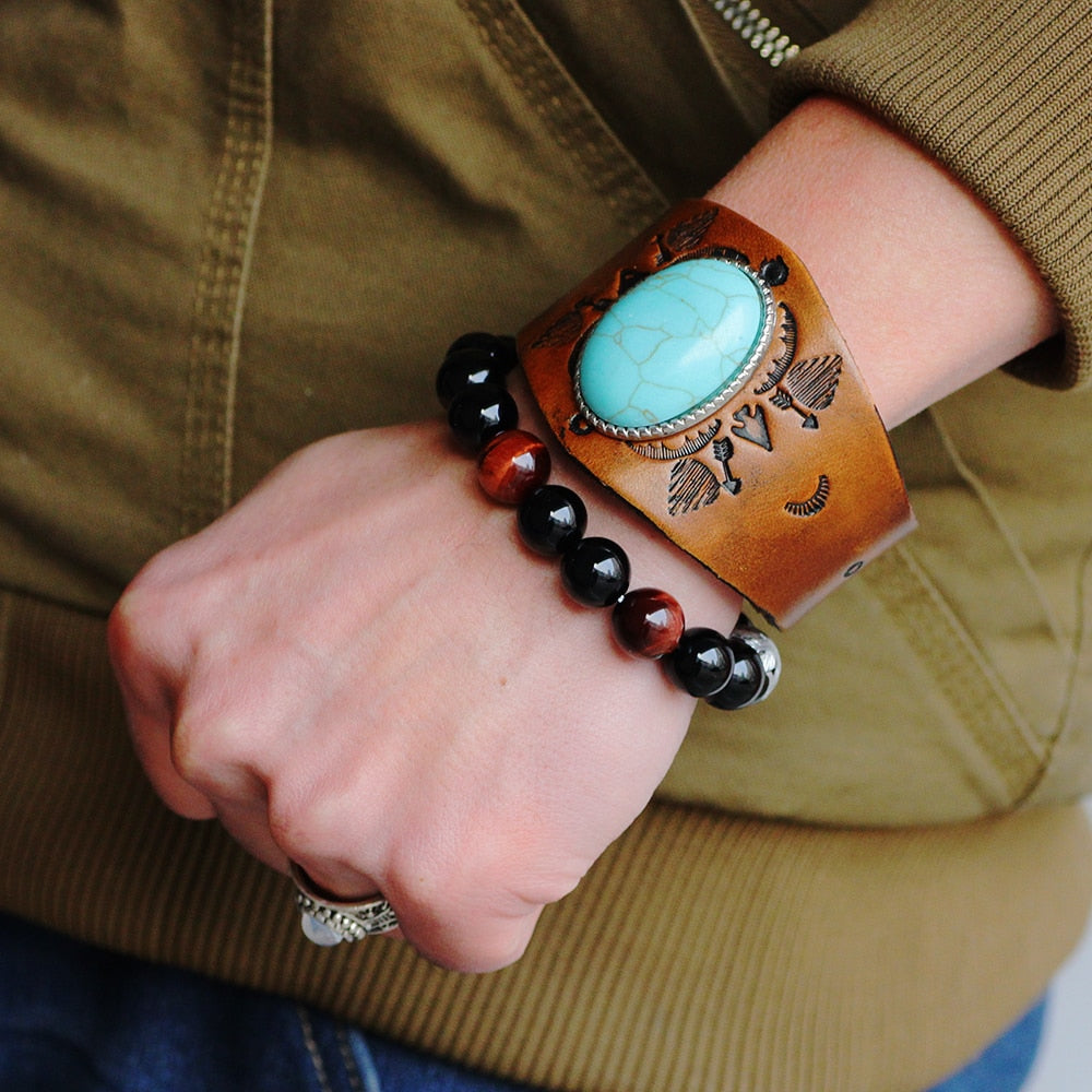 Ladies  mens 5mm Turquoise braided leather amp steel bracelet by Lyme  Bay Art  eBay