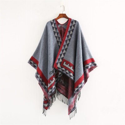 Gray Red Poncho