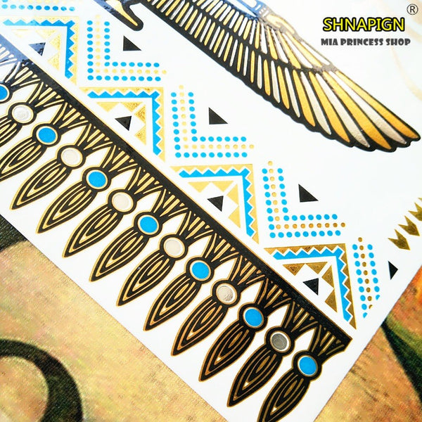 Gold Silver & Colors Boho Temporary Tattoos 24 Different Sheets You Choose Egyptian Isis Eye Of Horus And RA Ankh Arrows Necklace Aztec Bracelet Upper Arm Band Metallic Flash Tattoo