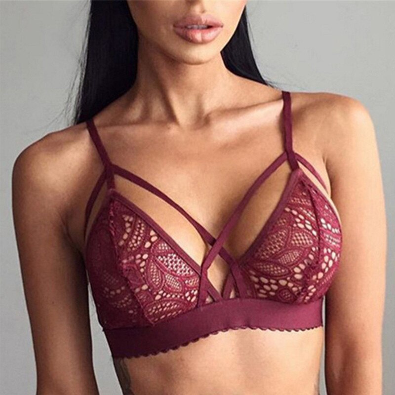 Lace Bralette Crisscross Straps With Or Without Rose Embroidery