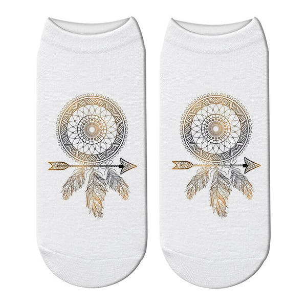 Boho Ankle Socks 6 Different Styles Love Without Limits Wild And Free Dream Without Fear Feathers Arrows Dream Catchers 3D Printed Bohemian Short Socks