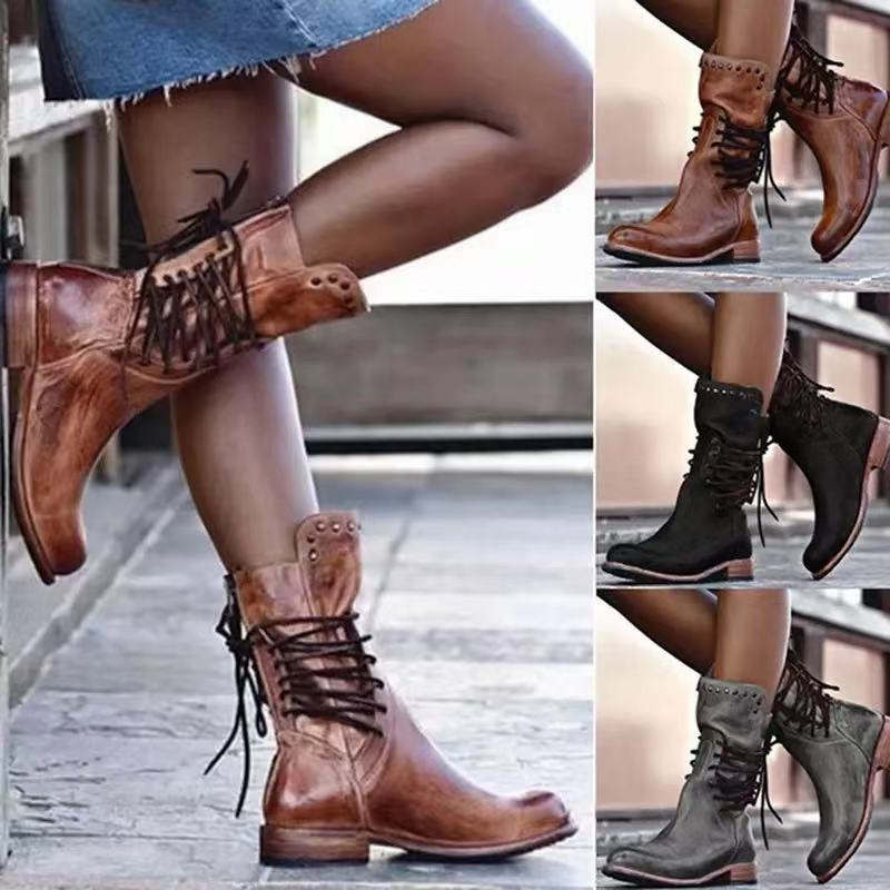 Vintage Lace-up Mid-Calf Boots