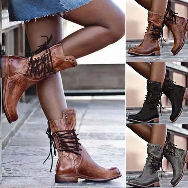 Lace Up Mid Calf Boots