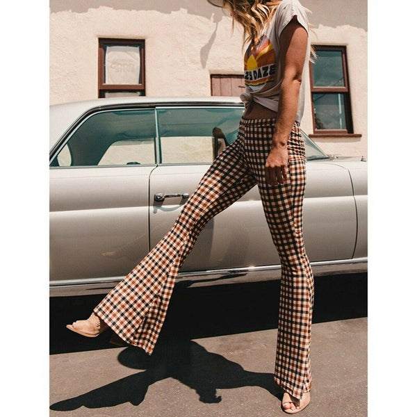 Brown Plaid Bell Bottoms