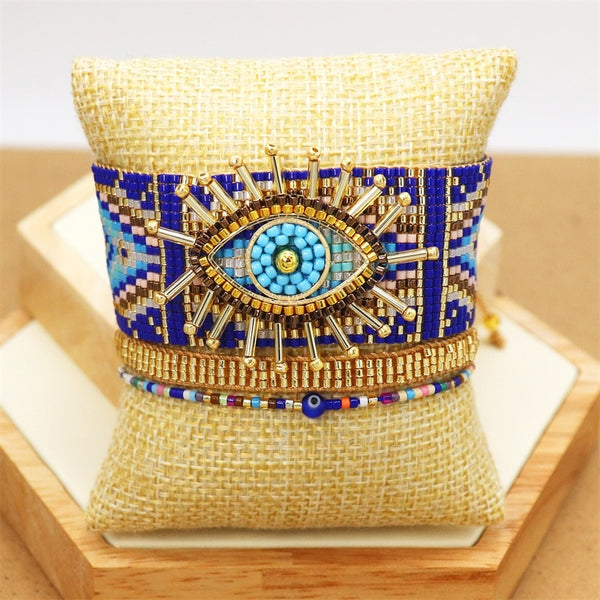 Blue & Gold Evil Eye Bracelet Set