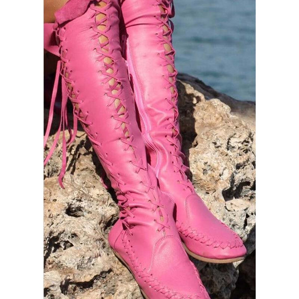 Lace Up Over The Knee Moccasins In Brown Black Red Or Pink Fitted Boots Lace Up Sides And Front Vegan Leather Tribal Native