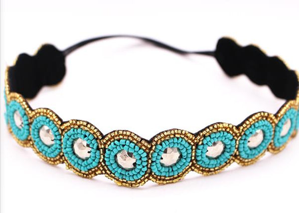 Seed Bead Headbands In 17 Different Styles You Choose Turquoise Gold Black Silver White Rhinestones Pearls Marquis Stones India Style Hippie Head Bands