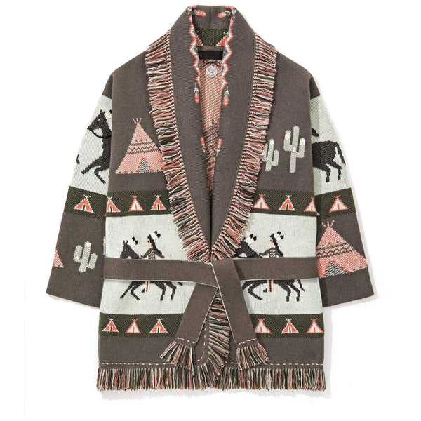 Wild Horses Cashmere Cardigan In 8 Different Colors You Choose Boho Sweater Coat Southwestern Print With Cactus Indians And Teepees Warm Wool Coat Available In Small Medium Or Large