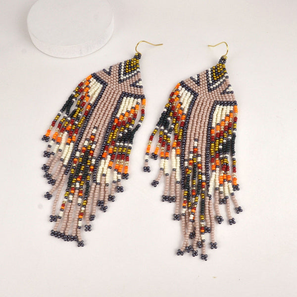 Brown Orange Seed Bead Earrings