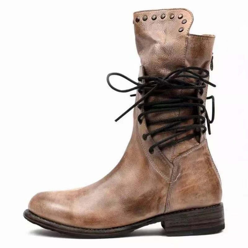 Vintage Lace-up Mid-Calf Boots