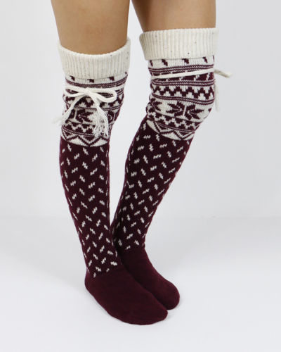 Thigh High Alpine Socks Snowflake Pattern Gray & White Or Red & White You Choose Tie Top Stay Up Over The Knee Boot Socks Make A Great Christmas Present!