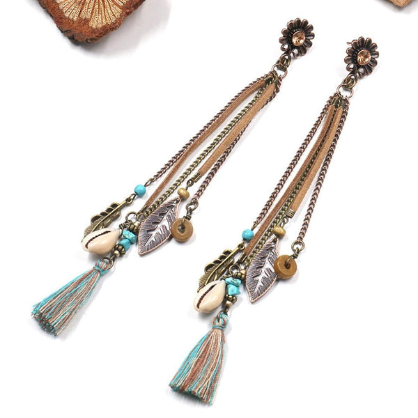 Boho Dangle Earrings 10 Different Styles You Choose Leather Fringe Turquoise Charms Cowrie Shells Beads Tassels Feathers Dream Catchers Patina Conchos