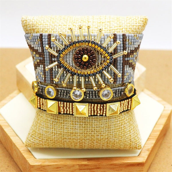 Brown & Gold Beaded Bracelet Set