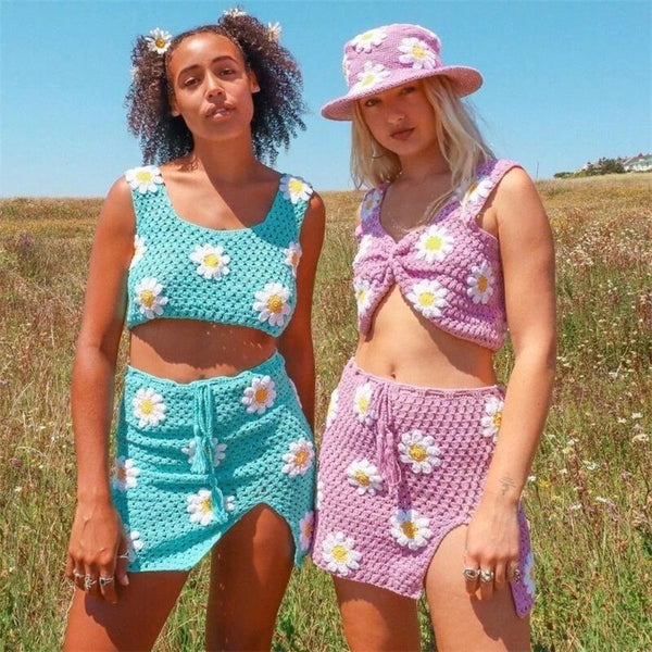 Crochet Daisies Skirt Sets