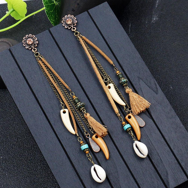 Boho Dangle Earrings 10 Different Styles You Choose Leather Fringe Turquoise Charms Cowrie Shells Beads Tassels Feathers Dream Catchers Patina Conchos