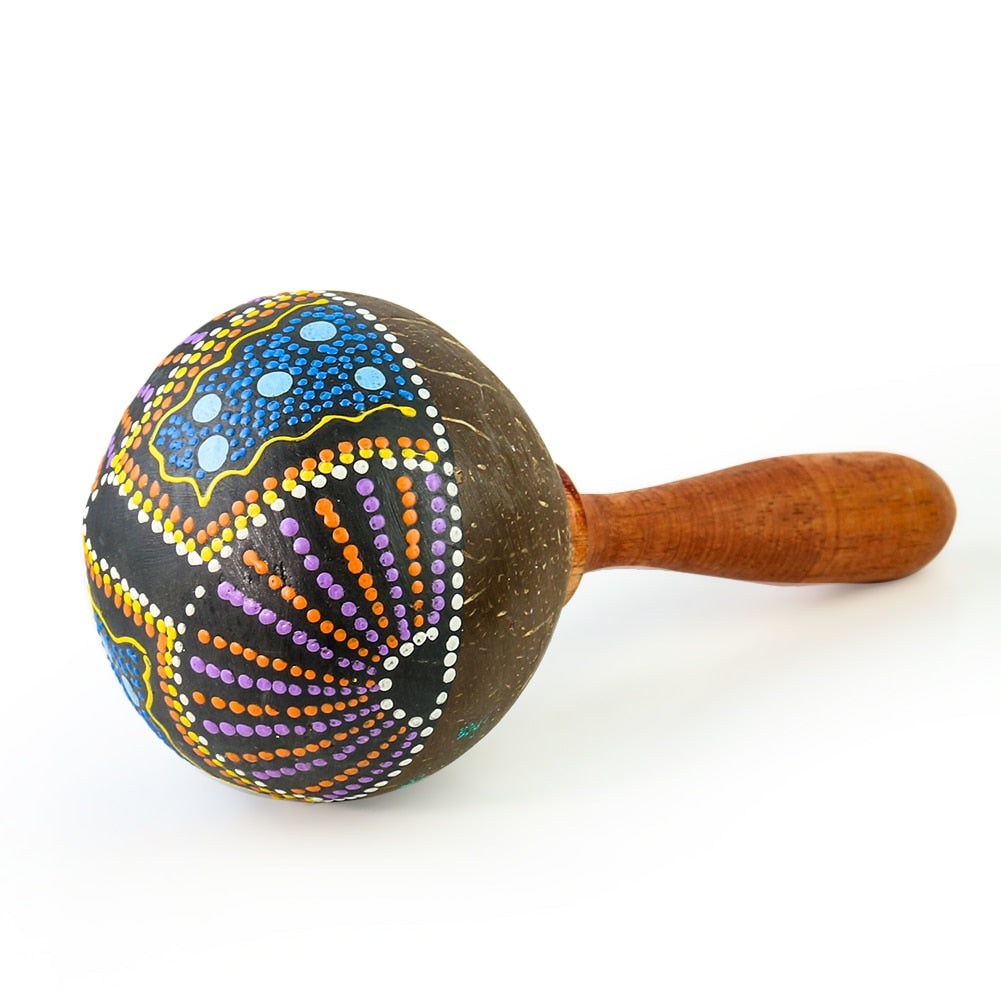 Handpainted Coconut Maracas Natural Wooden Sand Hammers Percussion Shaker Hand Held Rattle Musical Instrument Great For Outdoor Festivals And Fiestas