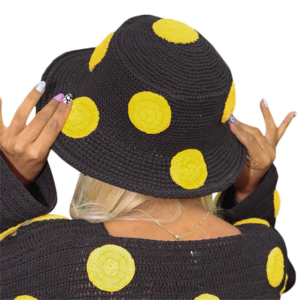 Black Bucket Hat Yellow Polka Dots