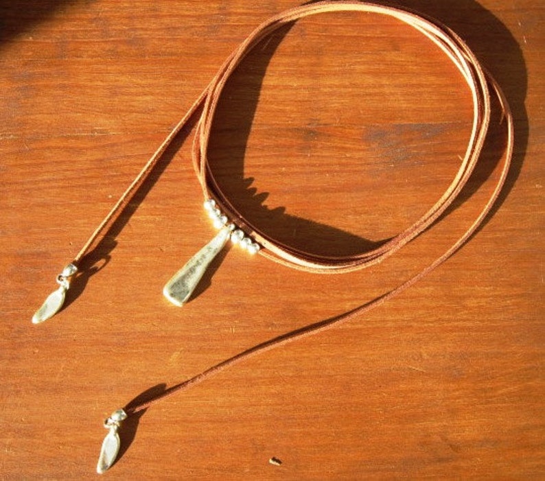 Tan Leather Lariat Necklace