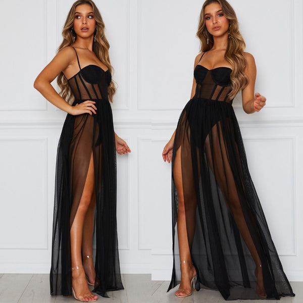 Black Mesh Maxi Dress