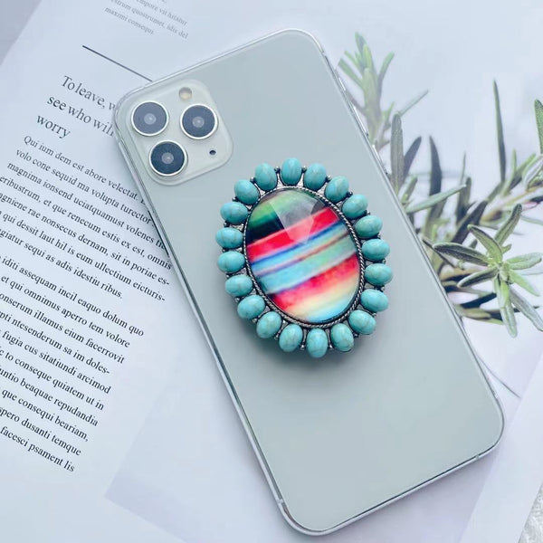 Southwestern Turquoise Phone Stand 28 Different Styles You Choose Smart Phone Grip Expanding Pop Out Folding Socket iPhone Holder Concho Longhorn Cactus Squash Blossom Gypsy Serape Coral Lavender Multi Colored Stones