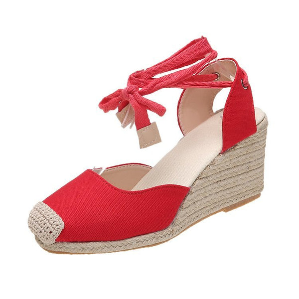 Espadrilles In Beige Red Or Black Organic Hemp Woven Wedge Shoes Lace Up Ankles Ladies Casual Bohemian High Heel Available In Sizes 5 - 10.5