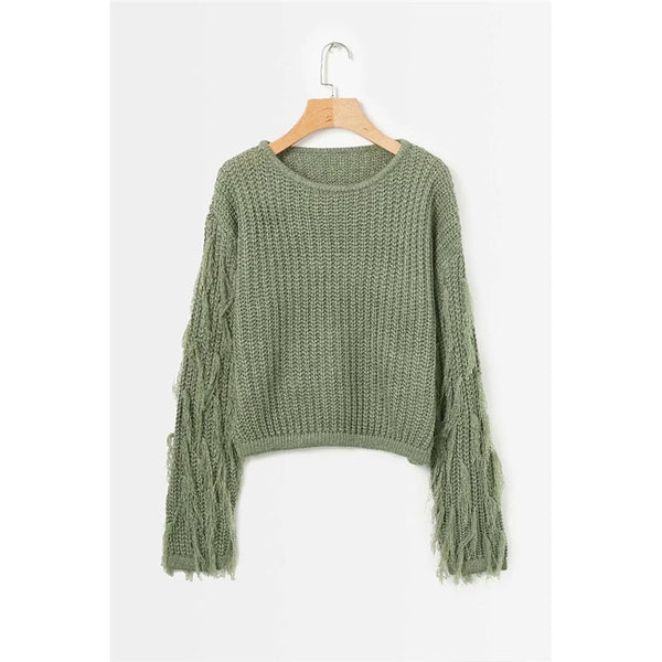 Green Sweater Fringe Sleeves