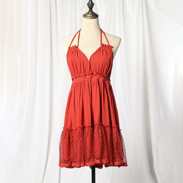 Boho Mini Dress "100 Degree" Availble In 15 Different Colors 4 Floral Prints You Choose Halter Top With Tiered Polka Dot Netting Available In Sizes Small Medium Or Large Free Spirited People