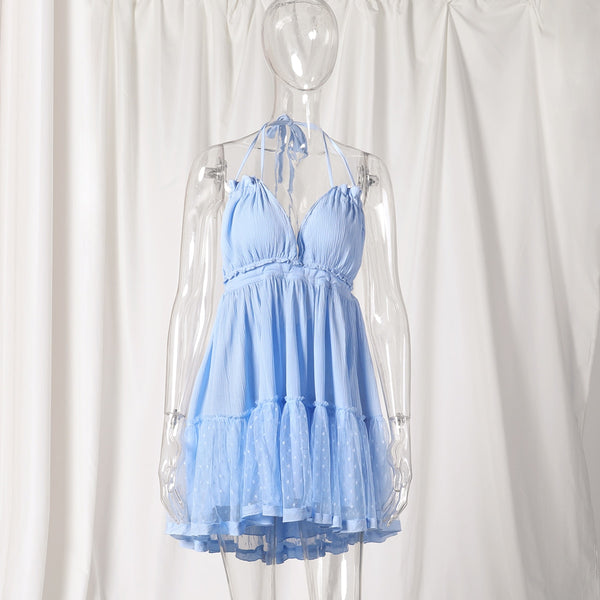 Boho Mini Dress "100 Degree" Availble In 15 Different Colors 4 Floral Prints You Choose Halter Top With Tiered Polka Dot Netting Available In Sizes Small Medium Or Large Free Spirited People