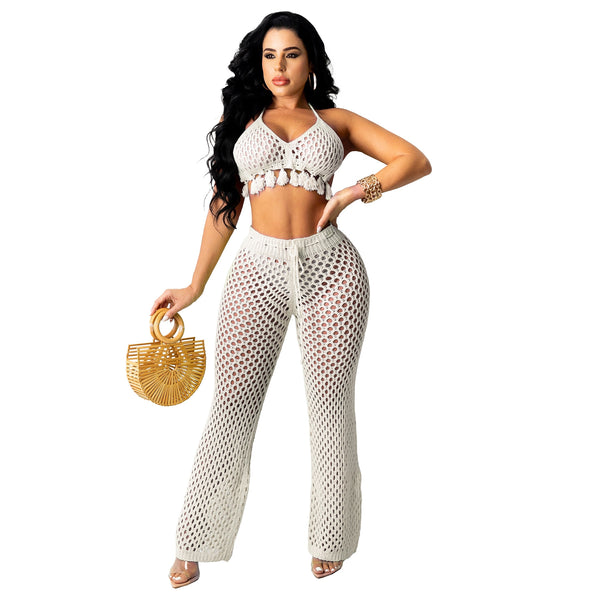 White Fishnet Pants Set