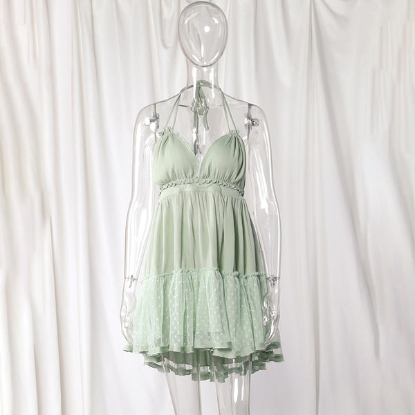 Boho Mini Dress "100 Degree" Availble In 15 Different Colors 4 Floral Prints You Choose Halter Top With Tiered Polka Dot Netting Available In Sizes Small Medium Or Large Free Spirited People