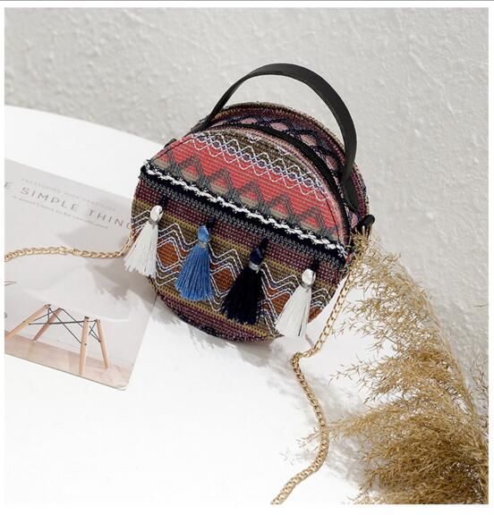 Aztec Tribal Pattern Medium Boho Bag | Crochet Crossbody Bohemian Bag Rust Red