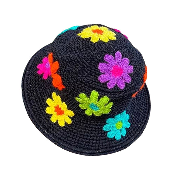 Black Crochet Hat With Flowers
