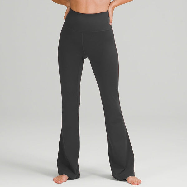 Yoga Pants High Waist Flare 6 Different Colors You Choose Black Brown Navy Blue Gray Yellow Flat Tummy Front Available In Sizes Small Medium Large XL And Plus Size XXL 2X And XXXL 3X