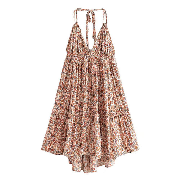 Boho Mini Dress "100 Degree" Availble In 15 Different Colors 4 Floral Prints You Choose Halter Top With Tiered Polka Dot Netting Available In Sizes Small Medium Or Large Free Spirited People