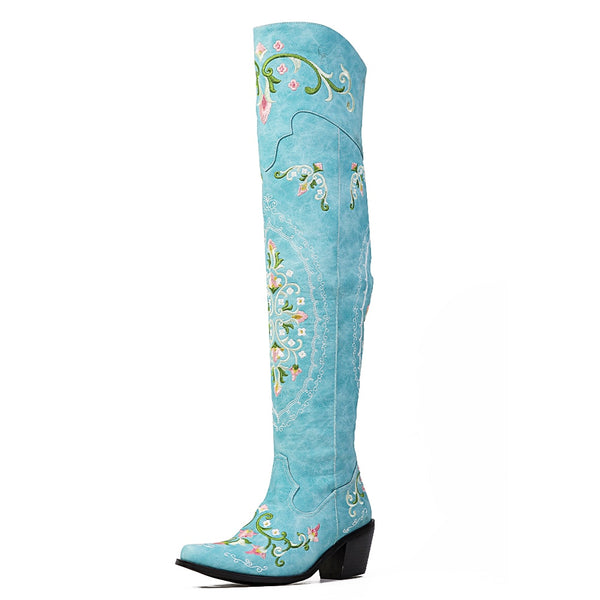 Embroidery Knee High Cowboy Boots