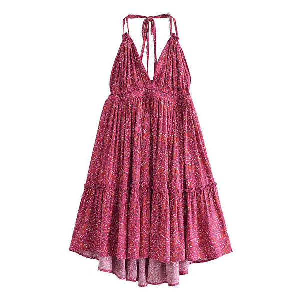 Boho Mini Dress "100 Degree" Availble In 15 Different Colors 4 Floral Prints You Choose Halter Top With Tiered Polka Dot Netting Available In Sizes Small Medium Or Large Free Spirited People