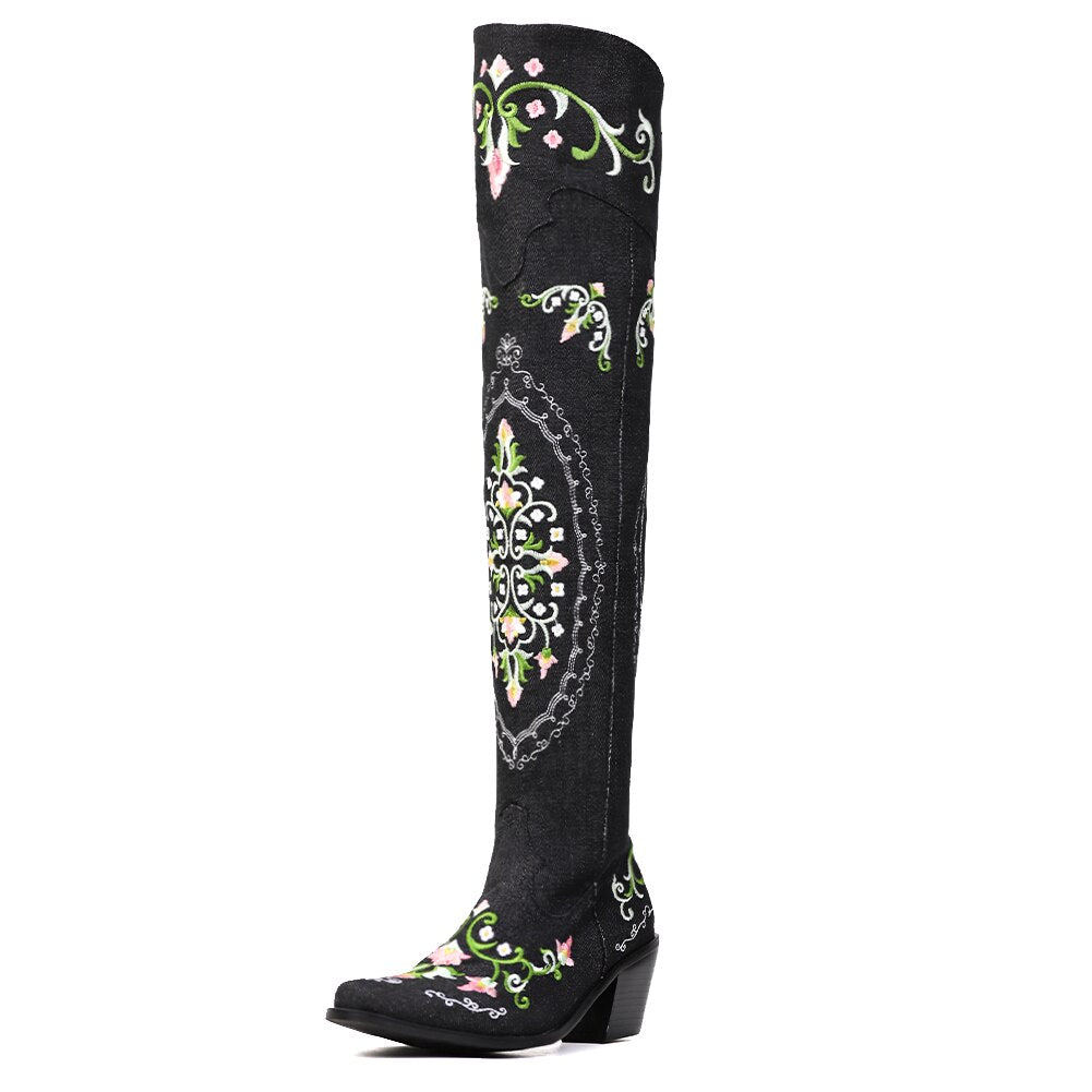 Delma crystal-embellished embroidered leather cowboy boots