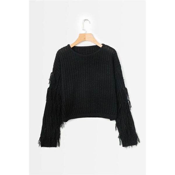 Black Sweater Fringe Sleeves
