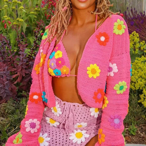 Pink Crochet Cardigan