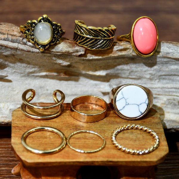 Pink White Stone Ring Set