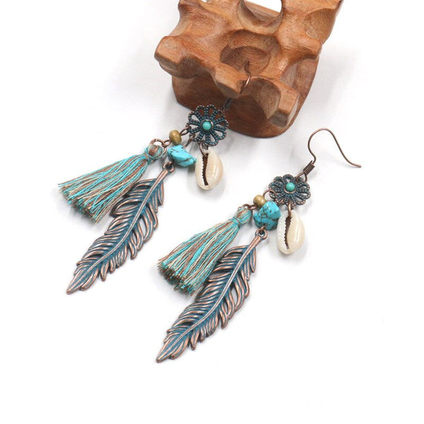 Boho Dangle Earrings 10 Different Styles You Choose Leather Fringe Turquoise Charms Cowrie Shells Beads Tassels Feathers Dream Catchers Patina Conchos