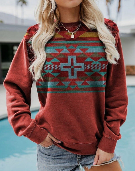 Red Aztec Long Sleeve Top