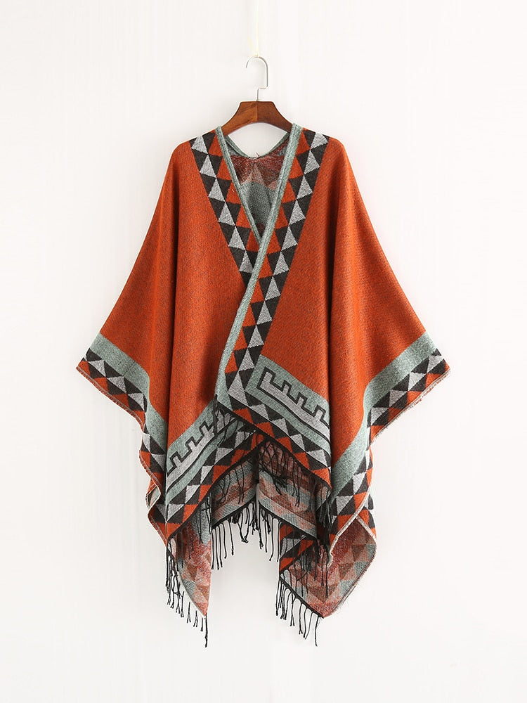 Aztec Ruana Poncho In 10 Different Colors Imitation Cashmere