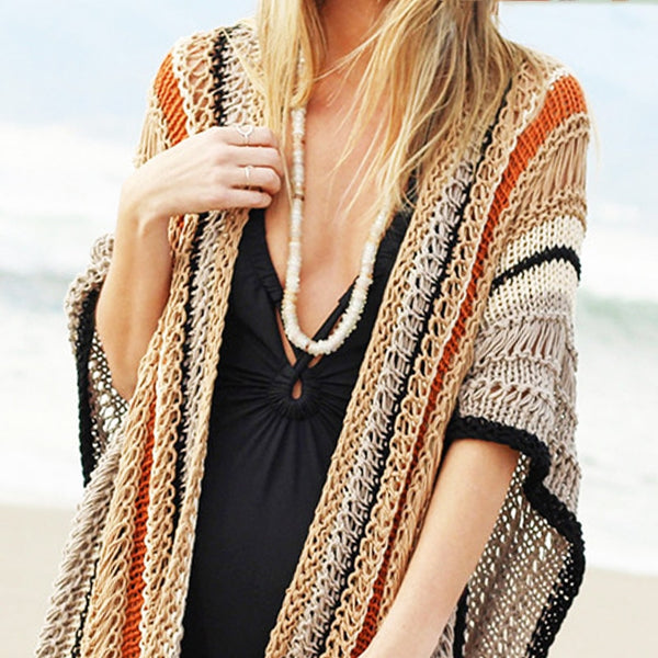 Beige Rust Black Poncho