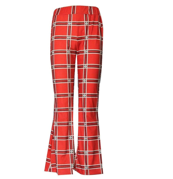 Plaid Bell Bottoms 3 Different Colors Brown Green Or Red Stretch Flare Leggings High Waist Boho Hippie Pants Available In Sizes Small Medium Large And XL